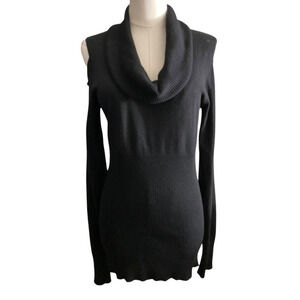 Dots Black Cold Shoulder Cowl Neck Ribbed Knit Sweater‎ Womens Size M 9W608